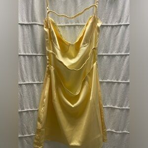 Beginning boutique silk yellow corset dress
